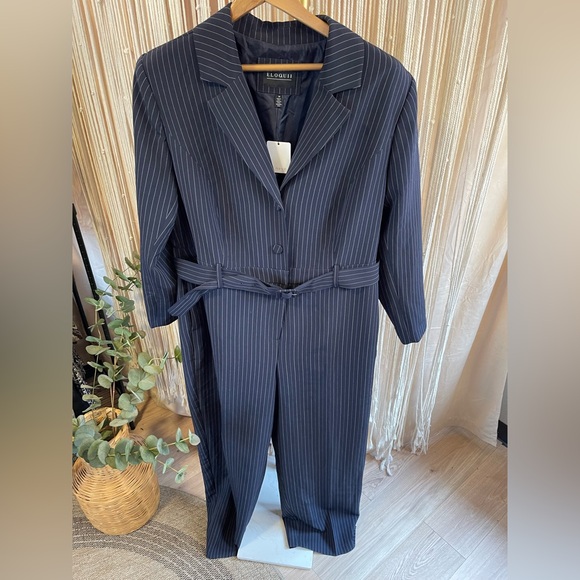 Eloquii Pants - New With Tags ELOQUII Navy Pinstripe Belted Jumpsuit size 20